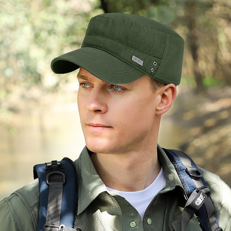 PTDTSHOU Cotton Military Caps for Men Women Unisex Flat Top Hat Adjustable Cadet Army Cap - Image 2